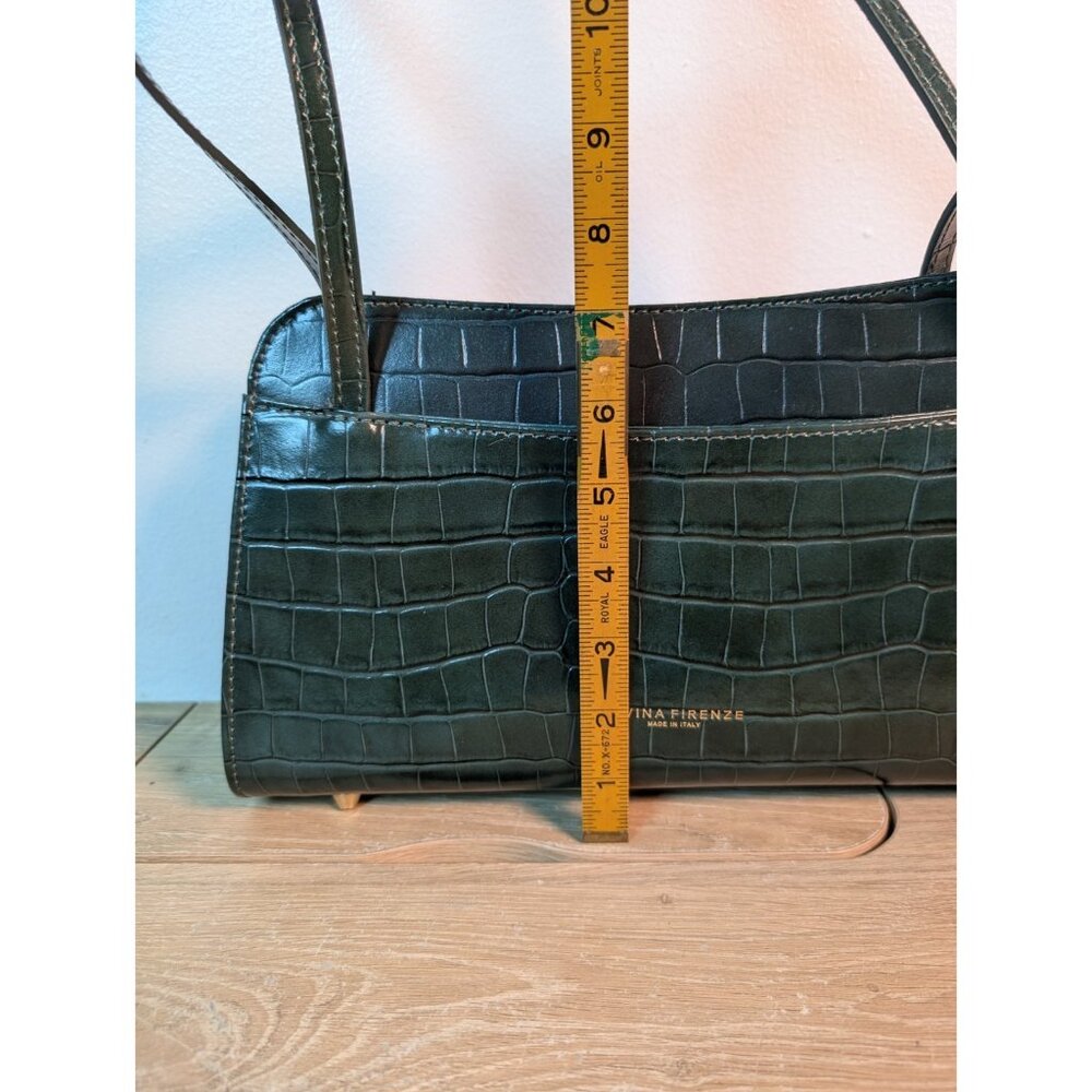 Hunter Green Croc Pattern Divina Firenze Handbag Shoulder Purse Made in Italy - Picture 9 of 9